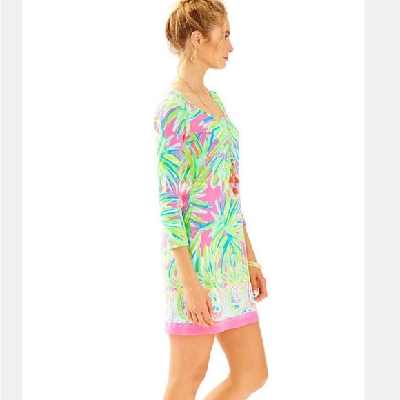 Lilly Pulitzer Beacon Dress Tiki Pink Royal Lime - Picture 3 of 13